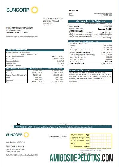 Declaração de hipoteca do banco Suncorp da Austrália amostra